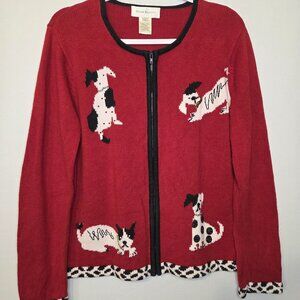 Vintage Susan Bristol Red Zip Cardigan with Dogs L